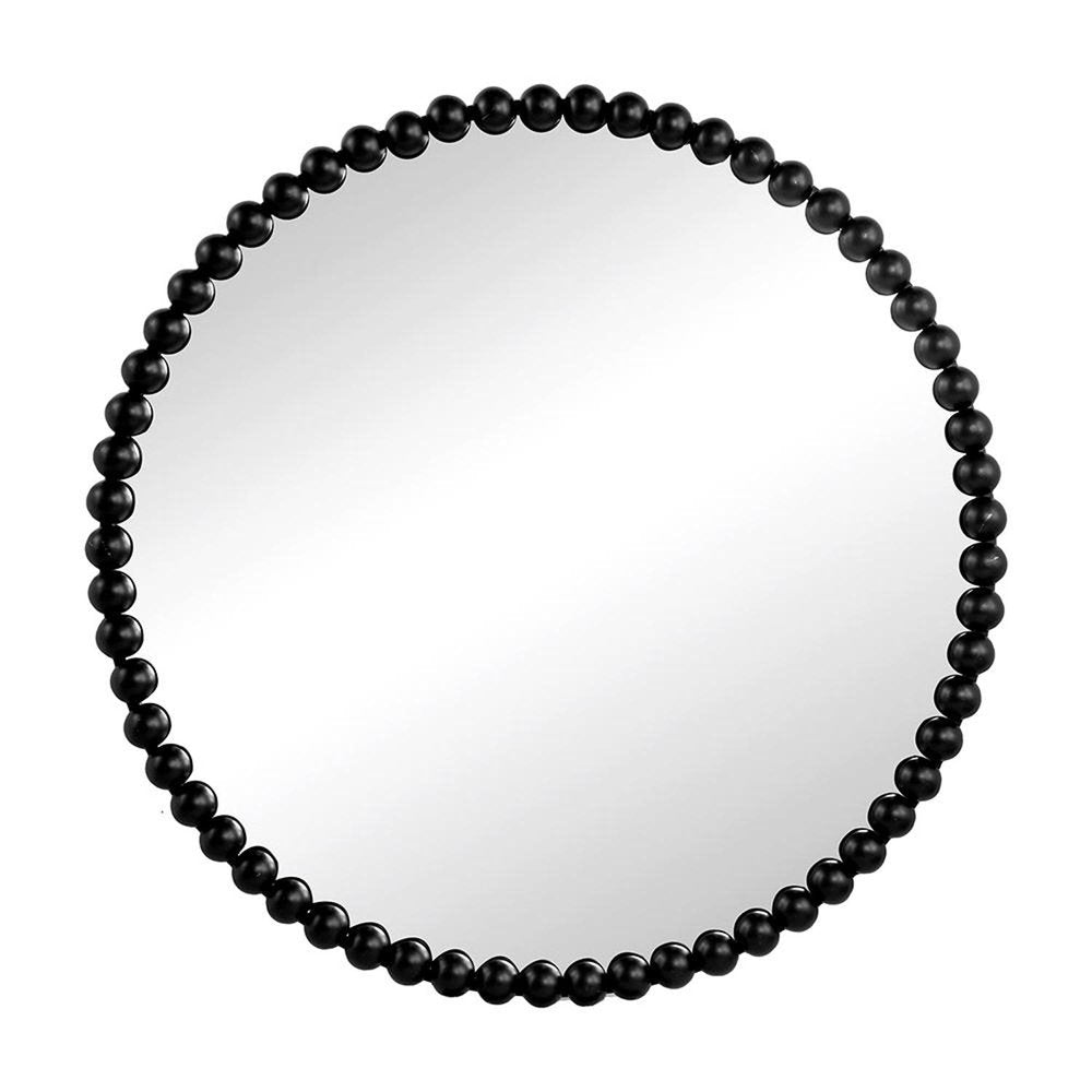Black Iron Beaded Round Framed Accent Mirror - 32-inch
