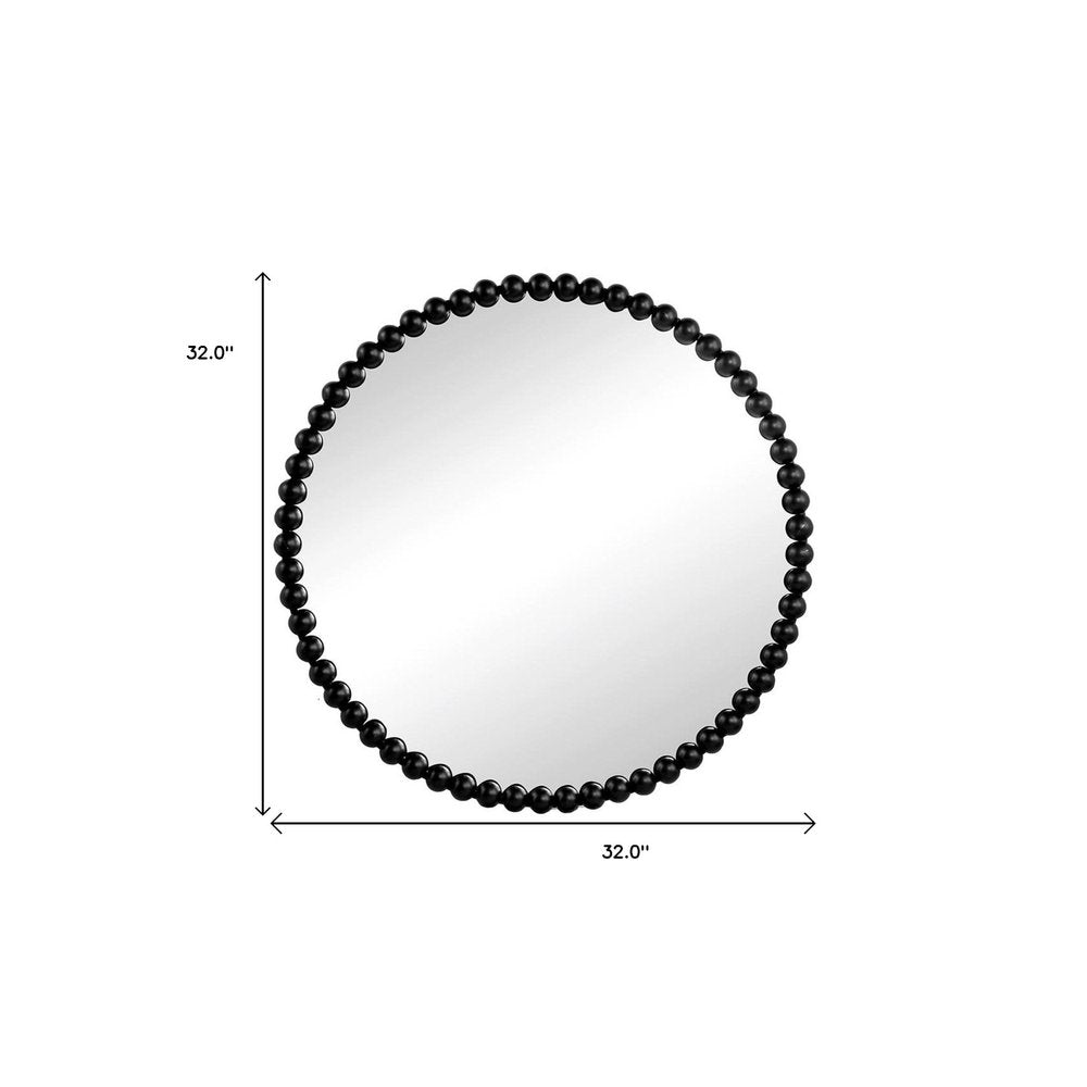 Black Iron Beaded Round Framed Accent Mirror - 32-inch