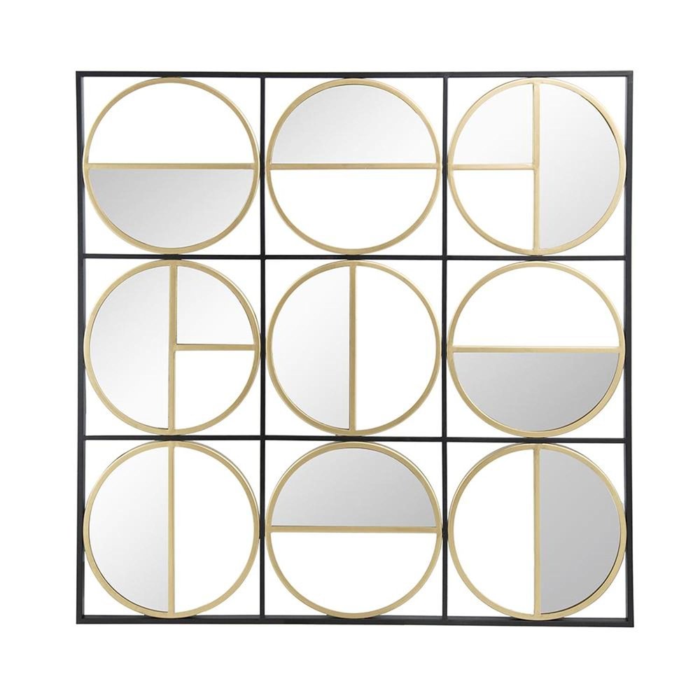 Black and Gold Square Iron Framed Accent Mirror - 36-inch