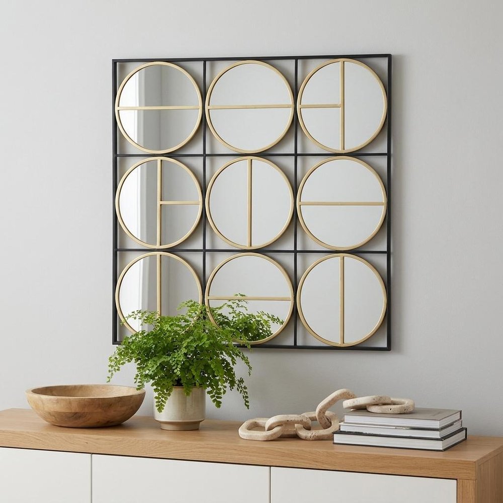 Black and Gold Square Iron Framed Accent Mirror - 36-inch