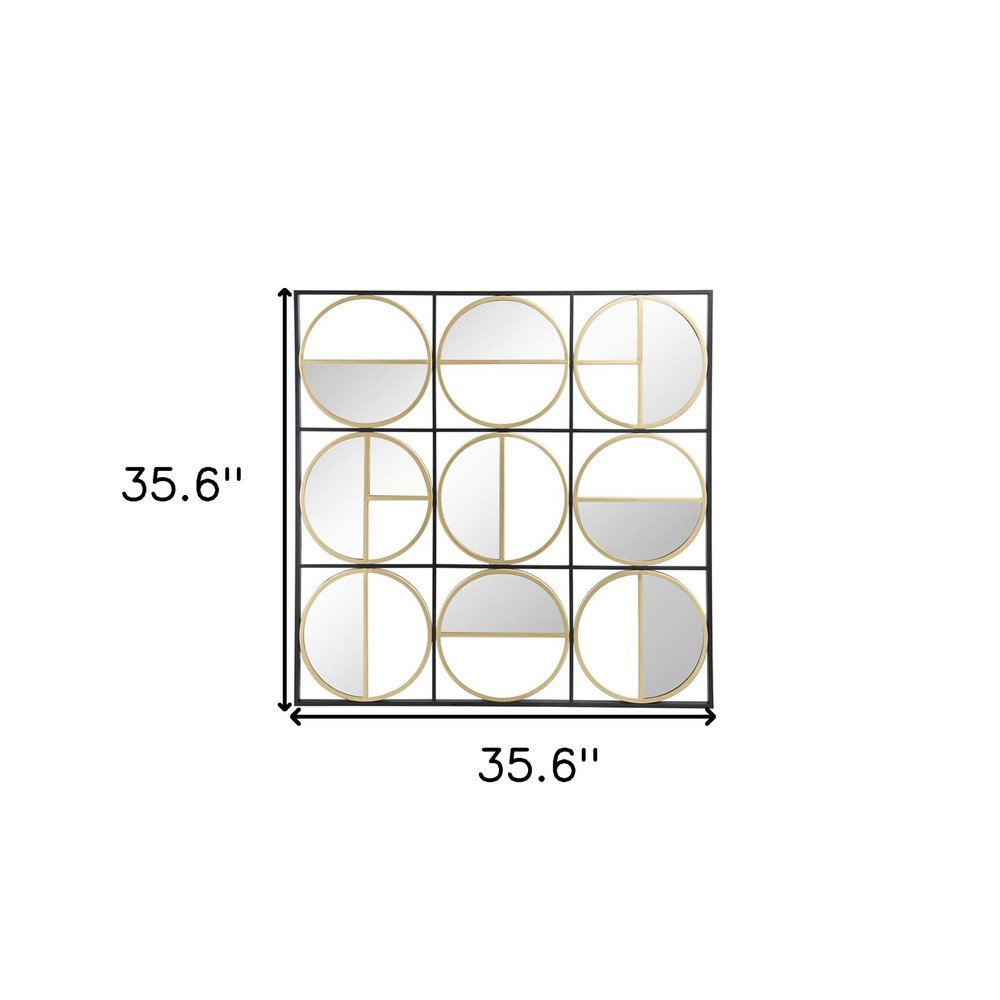 Black and Gold Square Iron Framed Accent Mirror - 36-inch