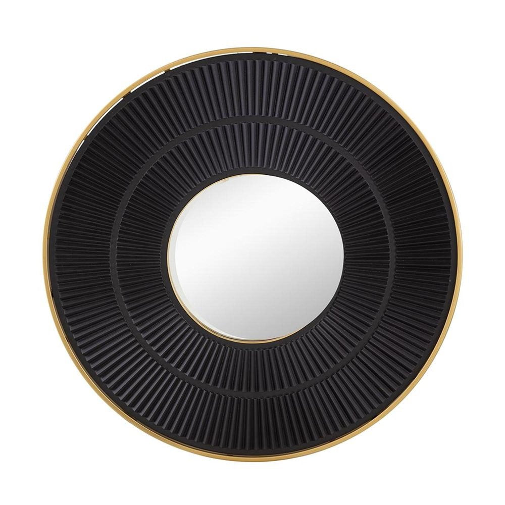 Black and Gold Round Wood and Metal Framed Accent Mirror - 32-inch