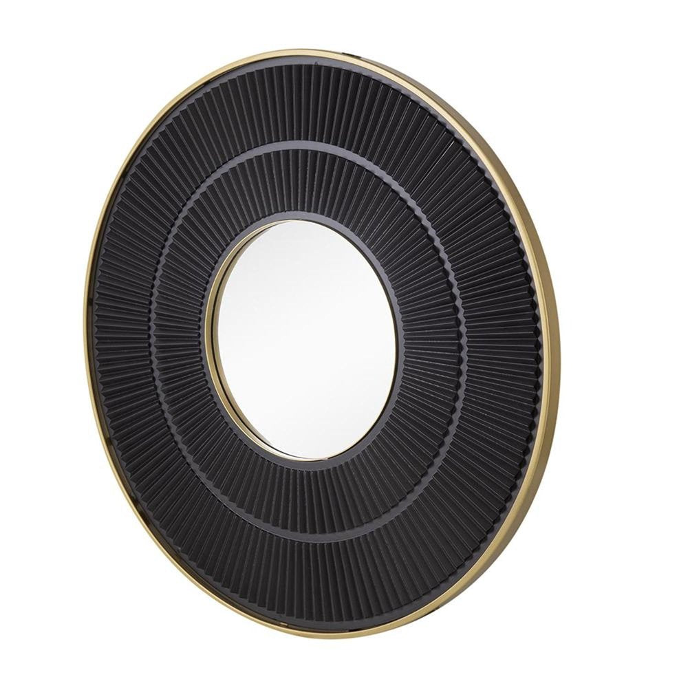 Black and Gold Round Wood and Metal Framed Accent Mirror - 32-inch