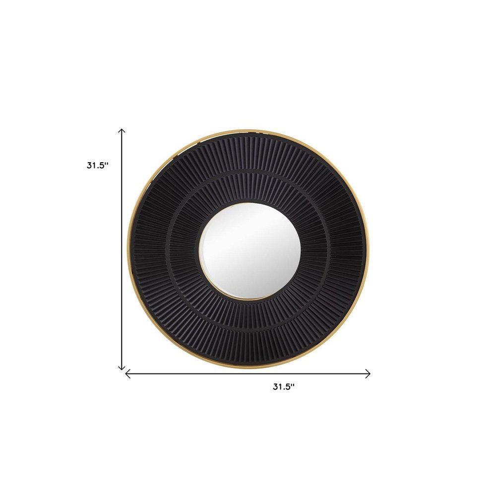 Black and Gold Round Wood and Metal Framed Accent Mirror - 32-inch