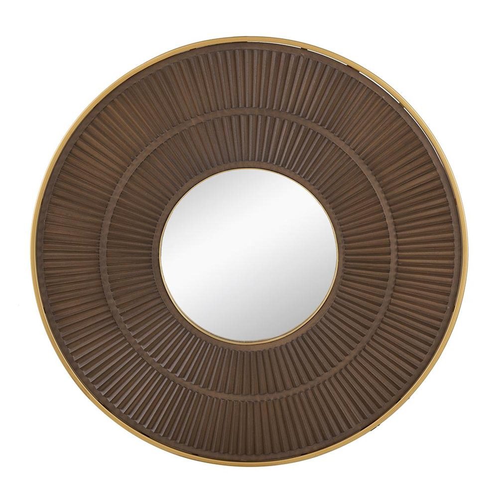 Brown and Gold Round Wood and Metal Framed Accent Mirror - 32-inch