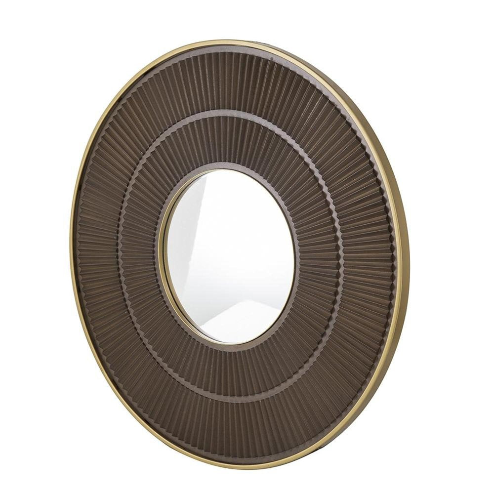 Brown and Gold Round Wood and Metal Framed Accent Mirror - 32-inch
