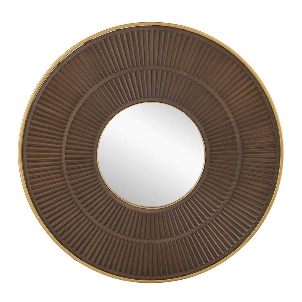 Brown and Gold Round Wood and Metal Framed Accent Mirror - 32-inch