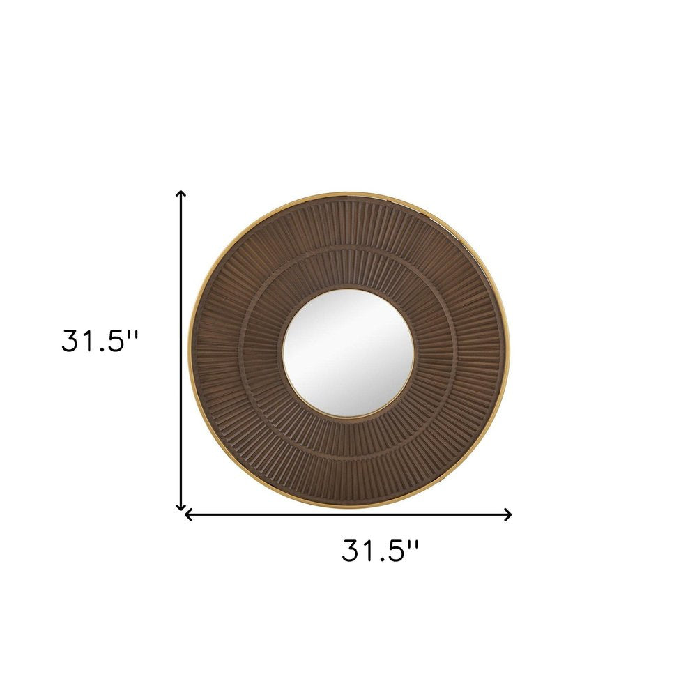 Brown and Gold Round Wood and Metal Framed Accent Mirror - 32-inch