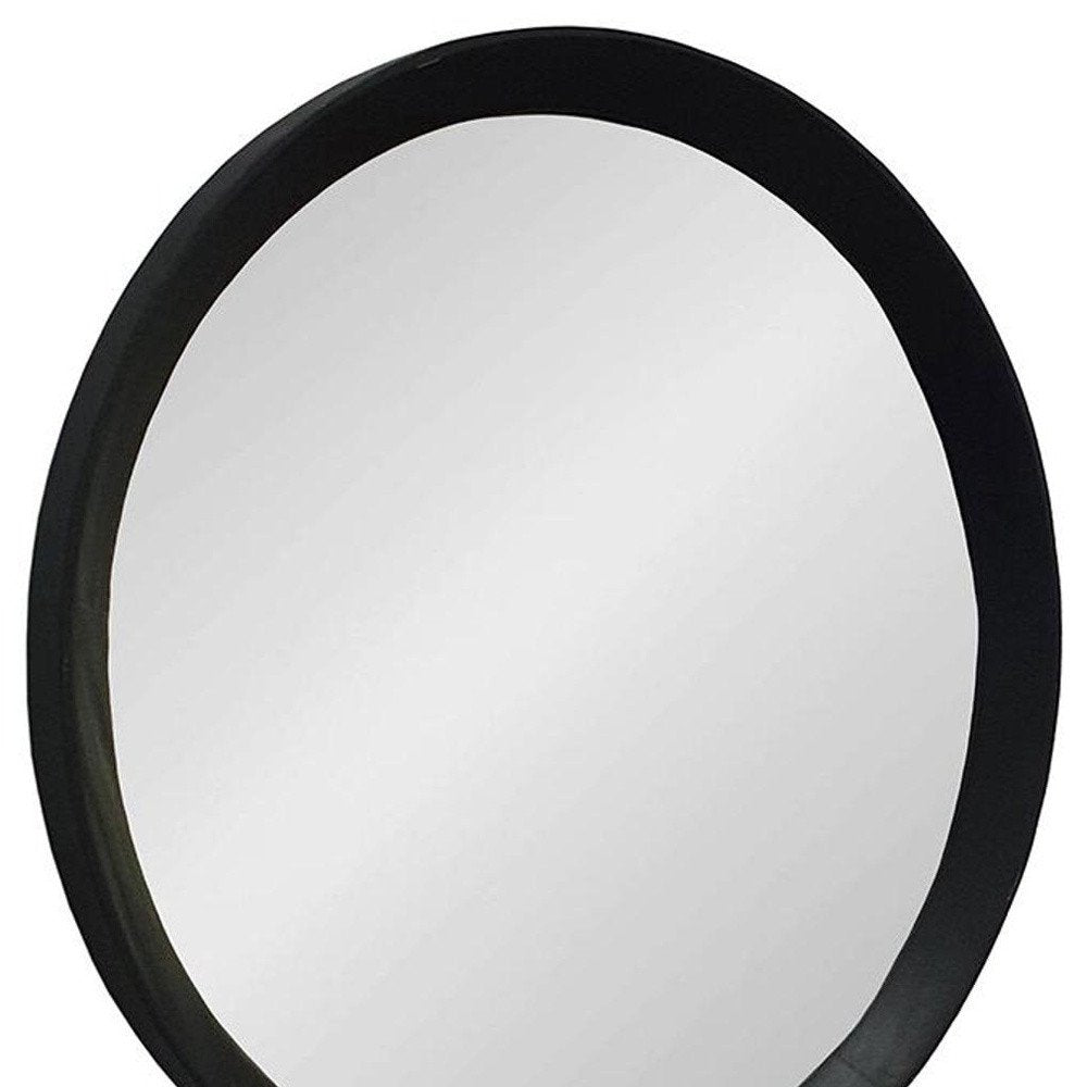 Black Round Wood Framed Accent Mirror - 20-inch
