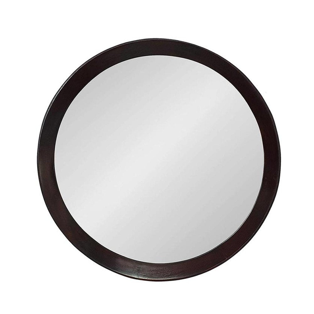 Dark Brown Round Wood Framed Accent Mirror - 20-inch