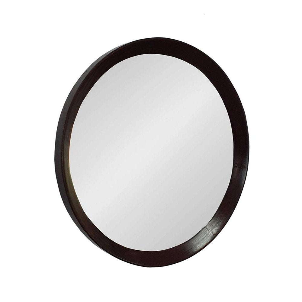Dark Brown Round Wood Framed Accent Mirror - 20-inch