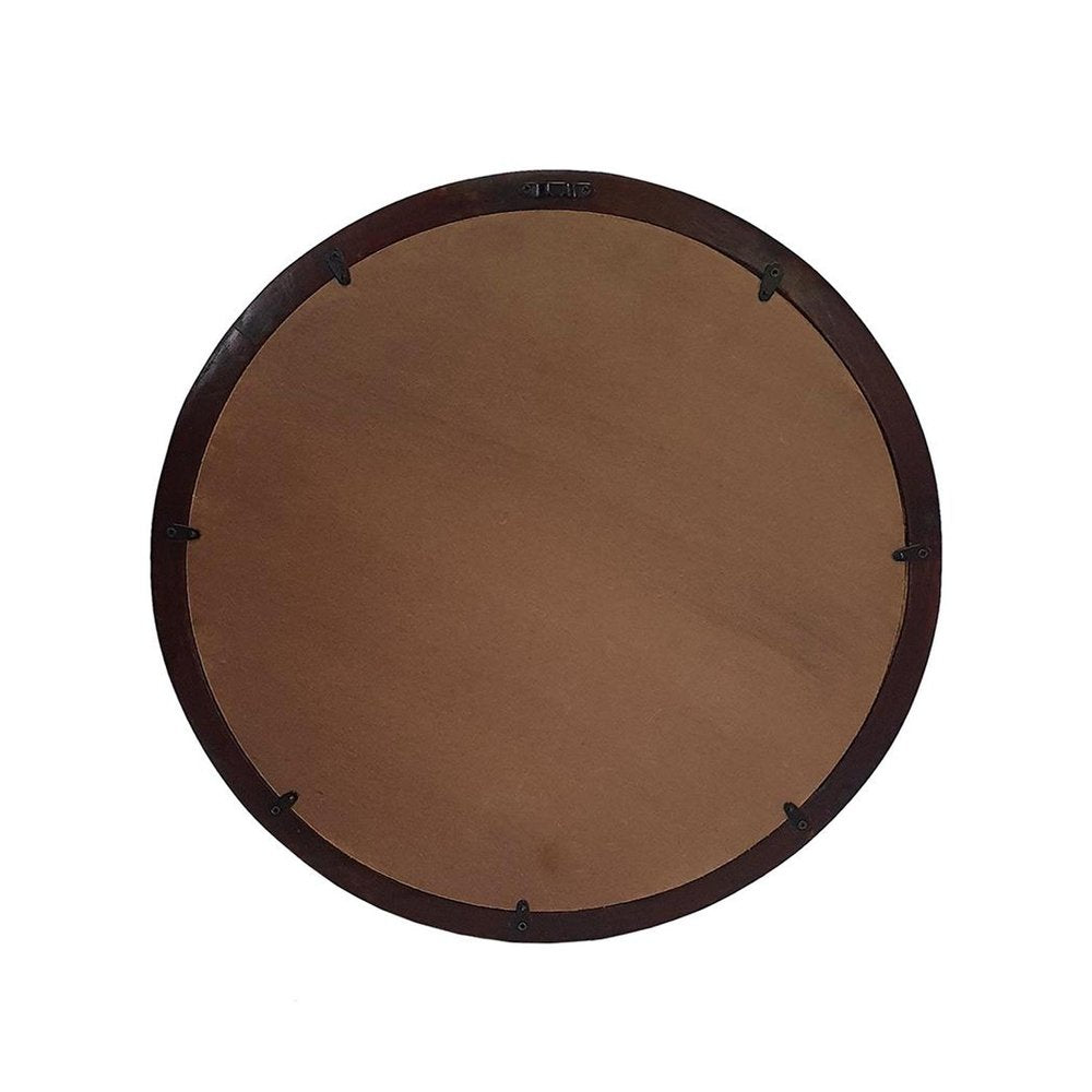 Dark Brown Round Wood Framed Accent Mirror - 20-inch