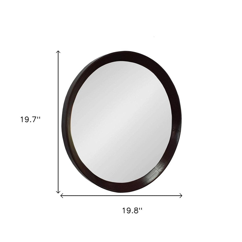 Dark Brown Round Wood Framed Accent Mirror - 20-inch