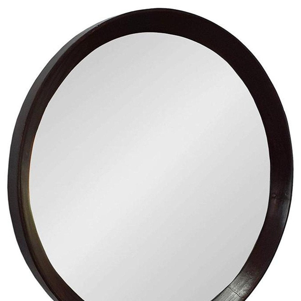 Dark Brown Round Wood Framed Accent Mirror - 20-inch