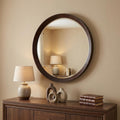 Dark Brown Round Wood Framed Accent Mirror - 20-inch
