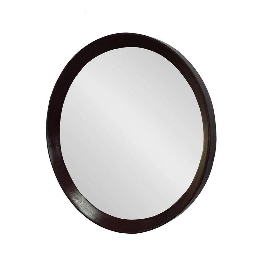 Dark Brown Round Wood Framed Accent Mirror - 20-inch