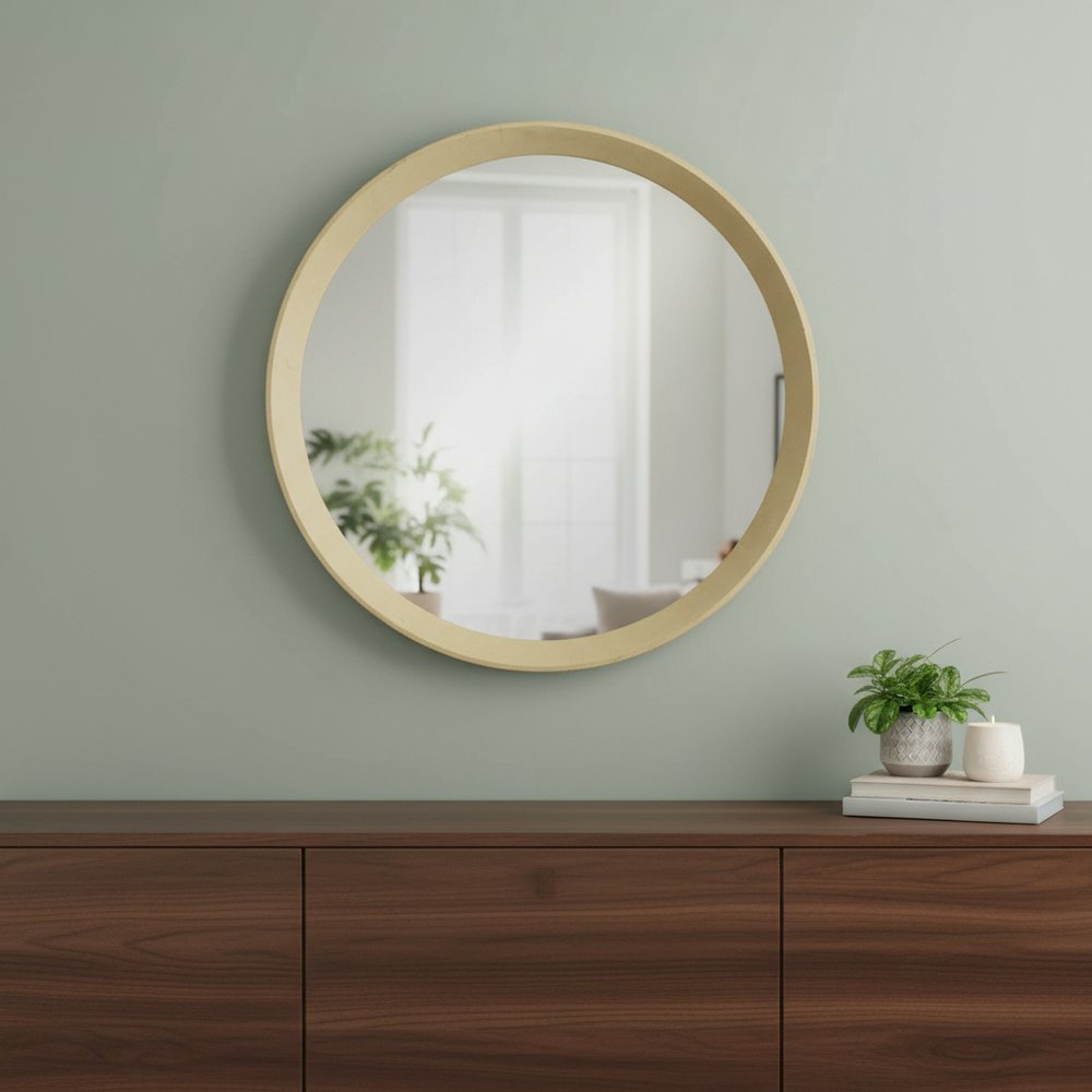 Cream Round Wood Framed Accent Mirror - 20-inch