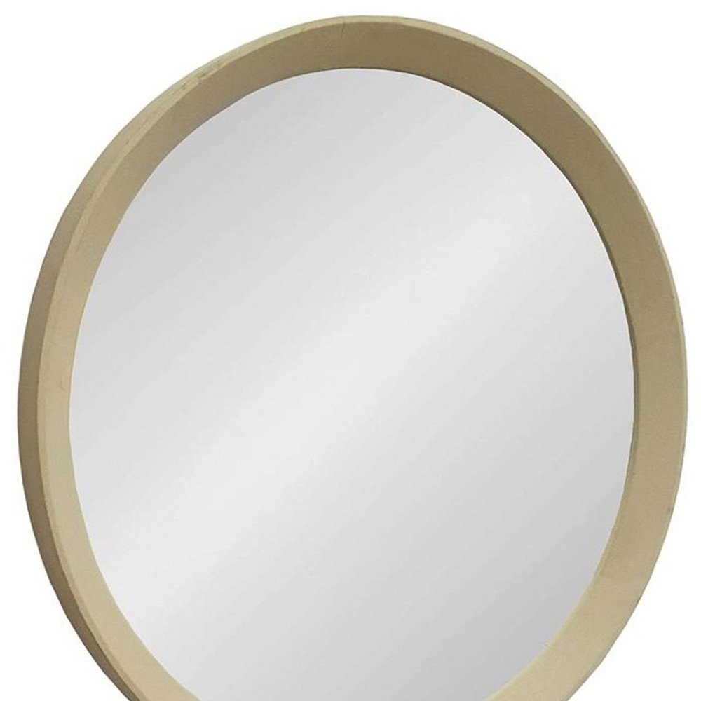 Cream Round Wood Framed Accent Mirror - 20-inch