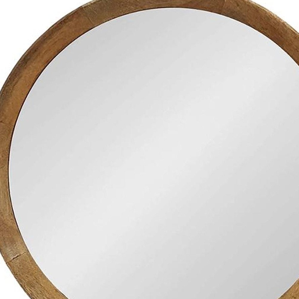 Natural Round Wood Framed Accent Mirror - 20-inch