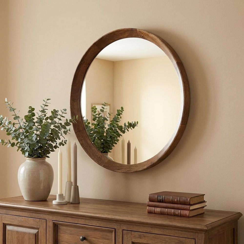 Natural Round Wood Framed Accent Mirror - 20-inch