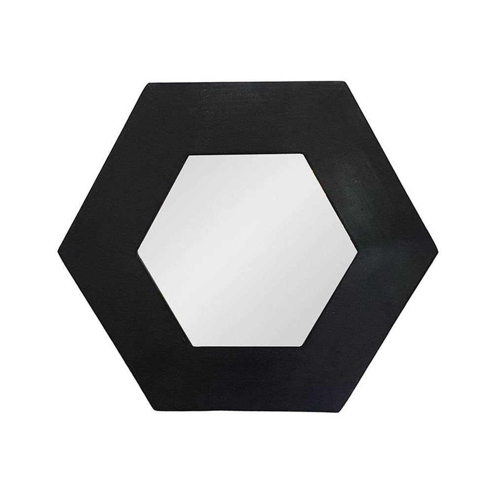Black Hexagon Wood Framed Accent Mirror - 19-inch