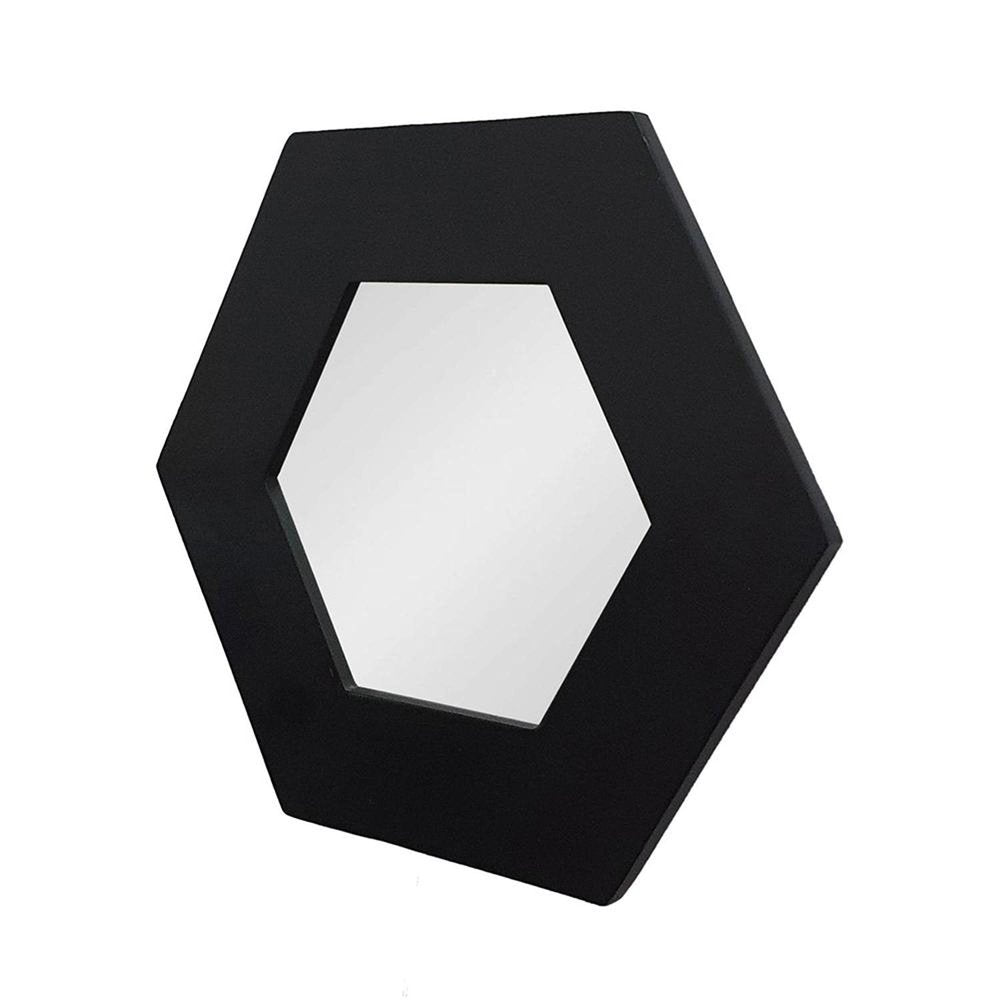 Black Hexagon Wood Framed Accent Mirror - 19-inch