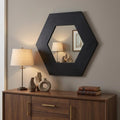 Black Hexagon Wood Framed Accent Mirror - 19-inch