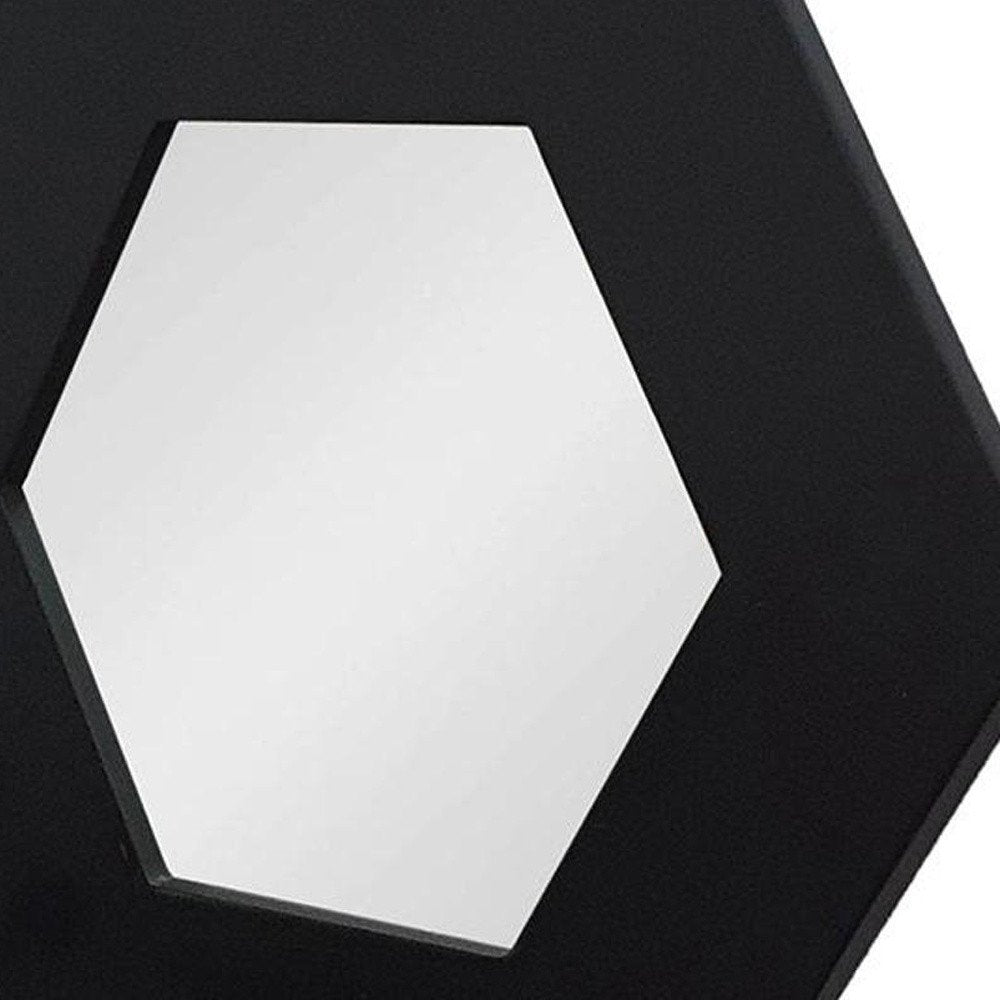 Black Hexagon Wood Framed Accent Mirror - 19-inch