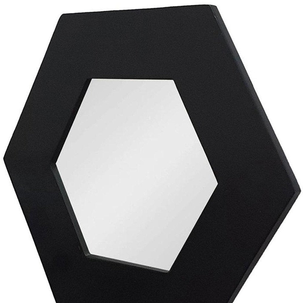 Black Hexagon Wood Framed Accent Mirror - 19-inch