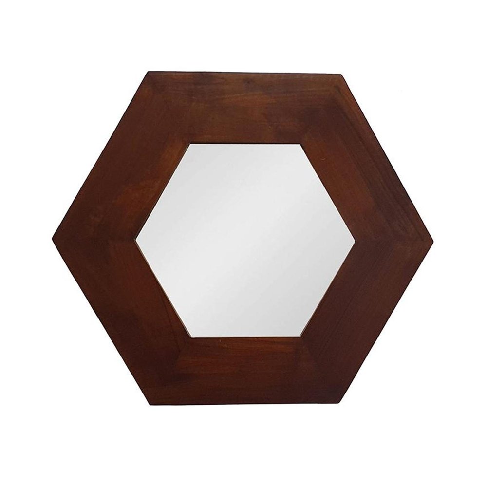 Dark Brown Hexagon Solid Wood Framed Accent Mirror - 19-inch