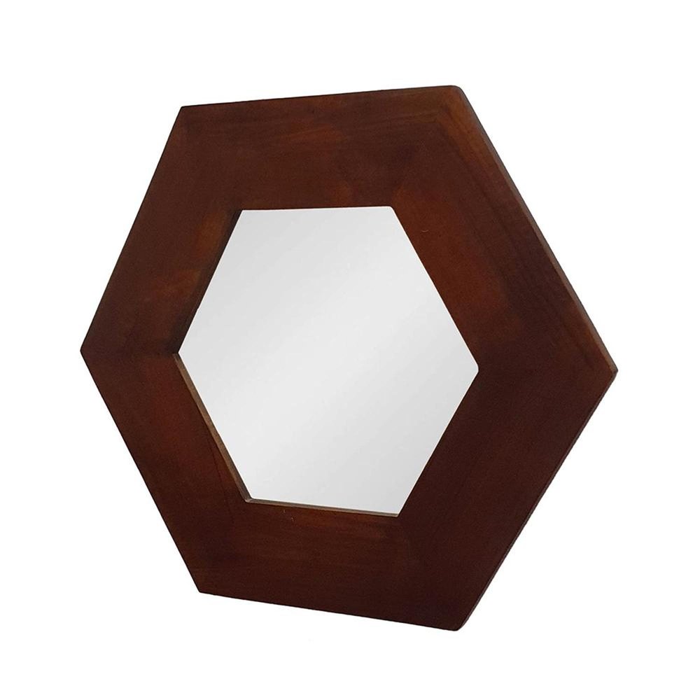 Dark Brown Hexagon Solid Wood Framed Accent Mirror - 19-inch