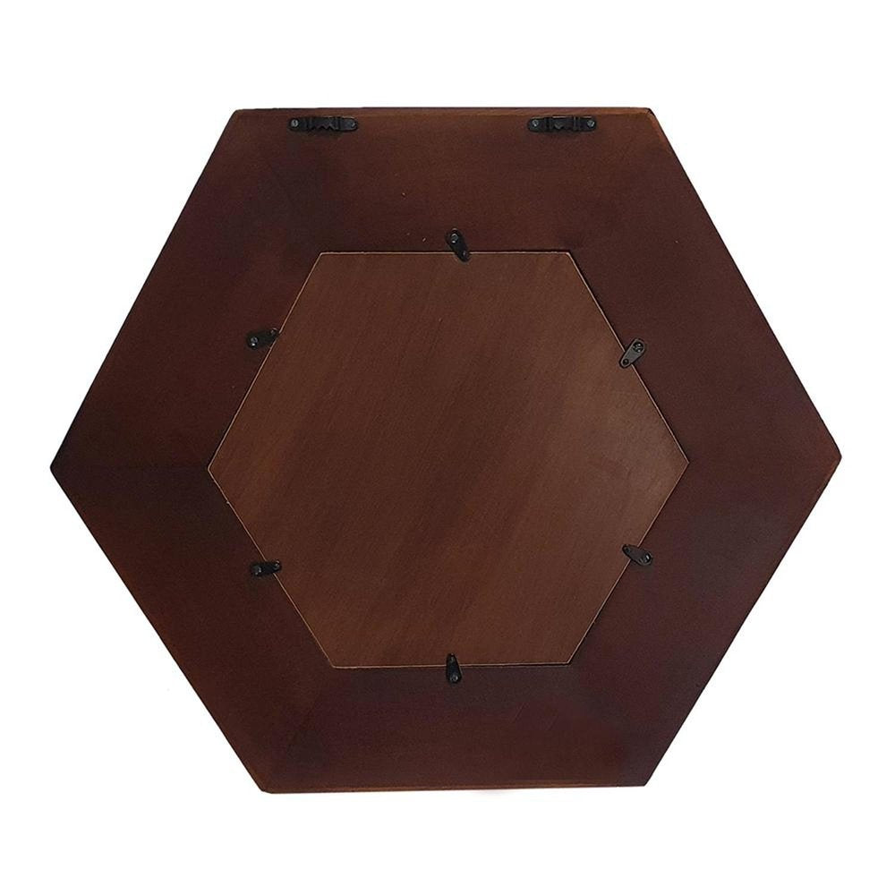 Dark Brown Hexagon Solid Wood Framed Accent Mirror - 19-inch