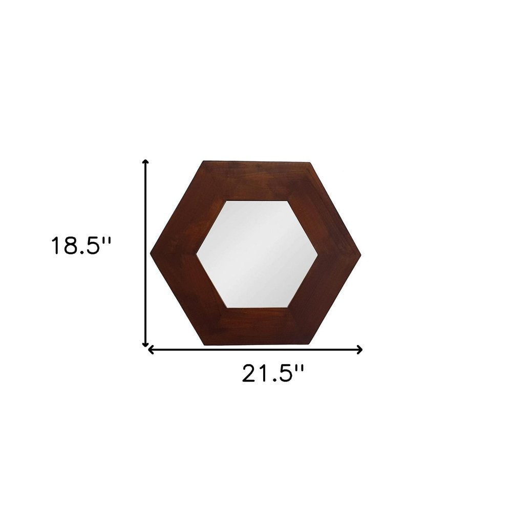 Dark Brown Hexagon Solid Wood Framed Accent Mirror - 19-inch