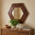 Dark Brown Hexagon Solid Wood Framed Accent Mirror - 19-inch