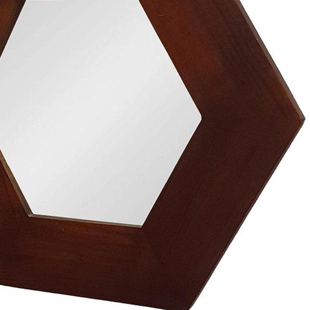 Dark Brown Hexagon Solid Wood Framed Accent Mirror - 19-inch