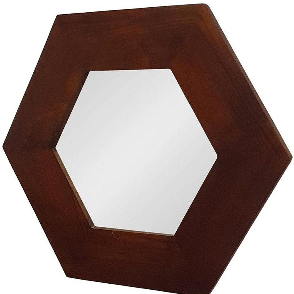 Dark Brown Hexagon Solid Wood Framed Accent Mirror - 19-inch