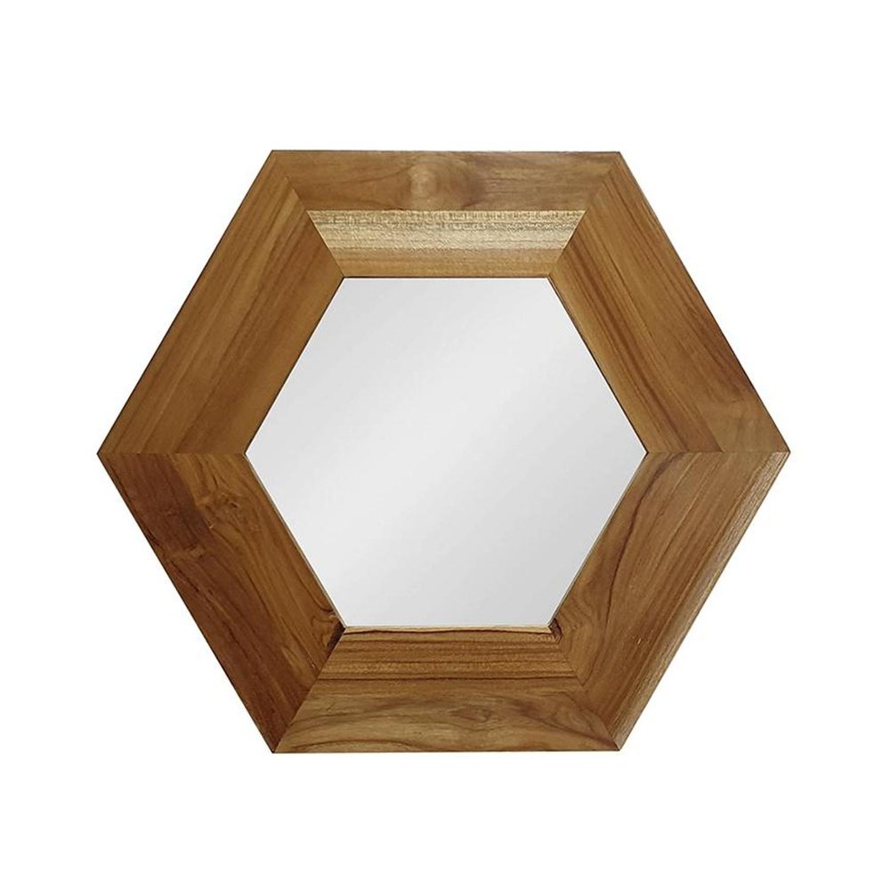 Natural Hexagon Solid Wood Framed Accent Mirror - 19-inch