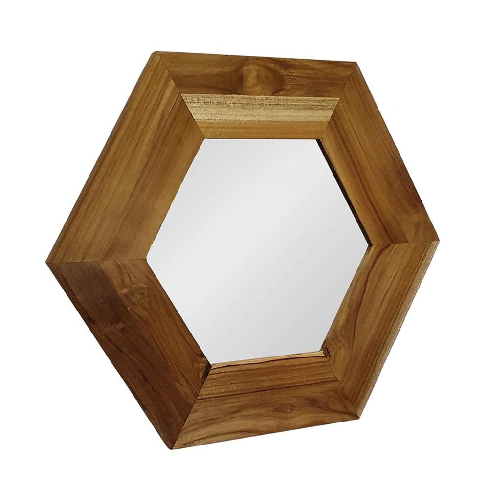 Natural Hexagon Solid Wood Framed Accent Mirror - 19-inch