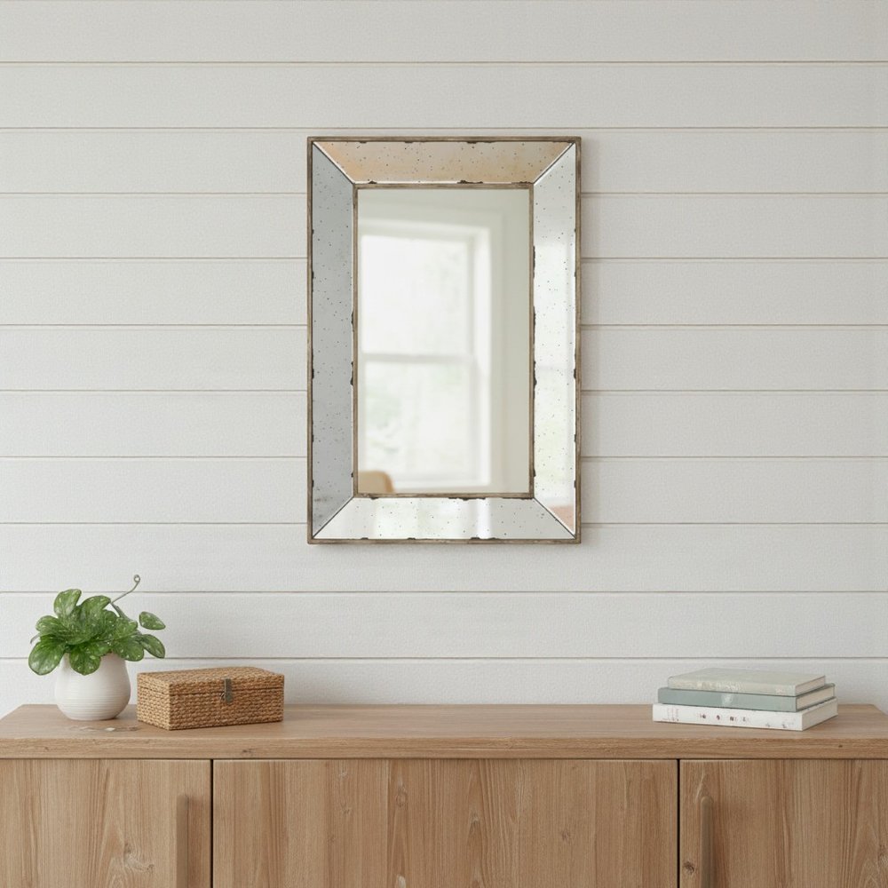 Silver Framed Antiqued Accent Mirror - 20-inch