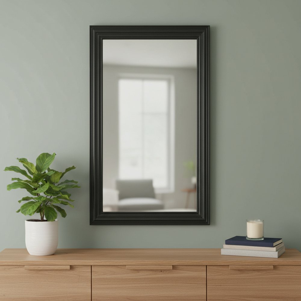 Black Beveled Lines Framed Accent Mirror - 26-inch