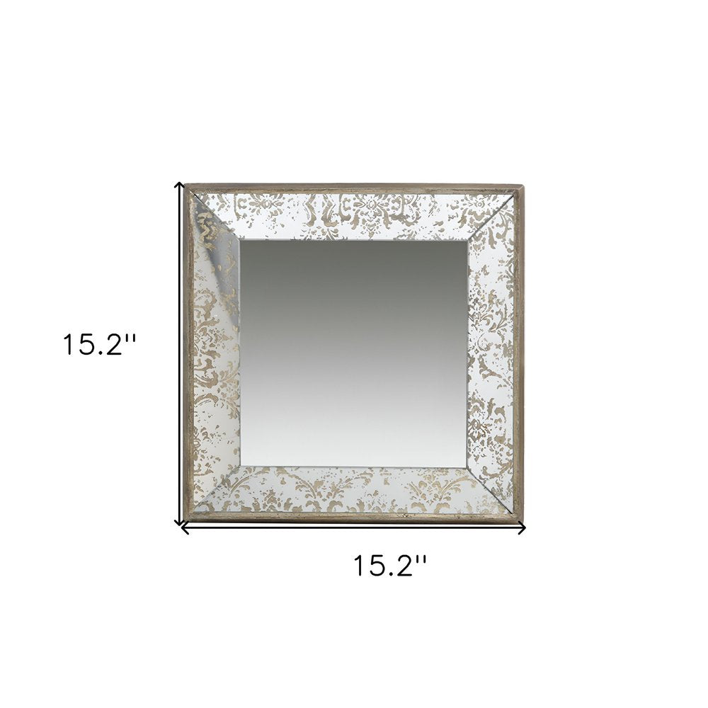 Brown Square Framed Antiqued Damask Accent Mirror - 15-inch