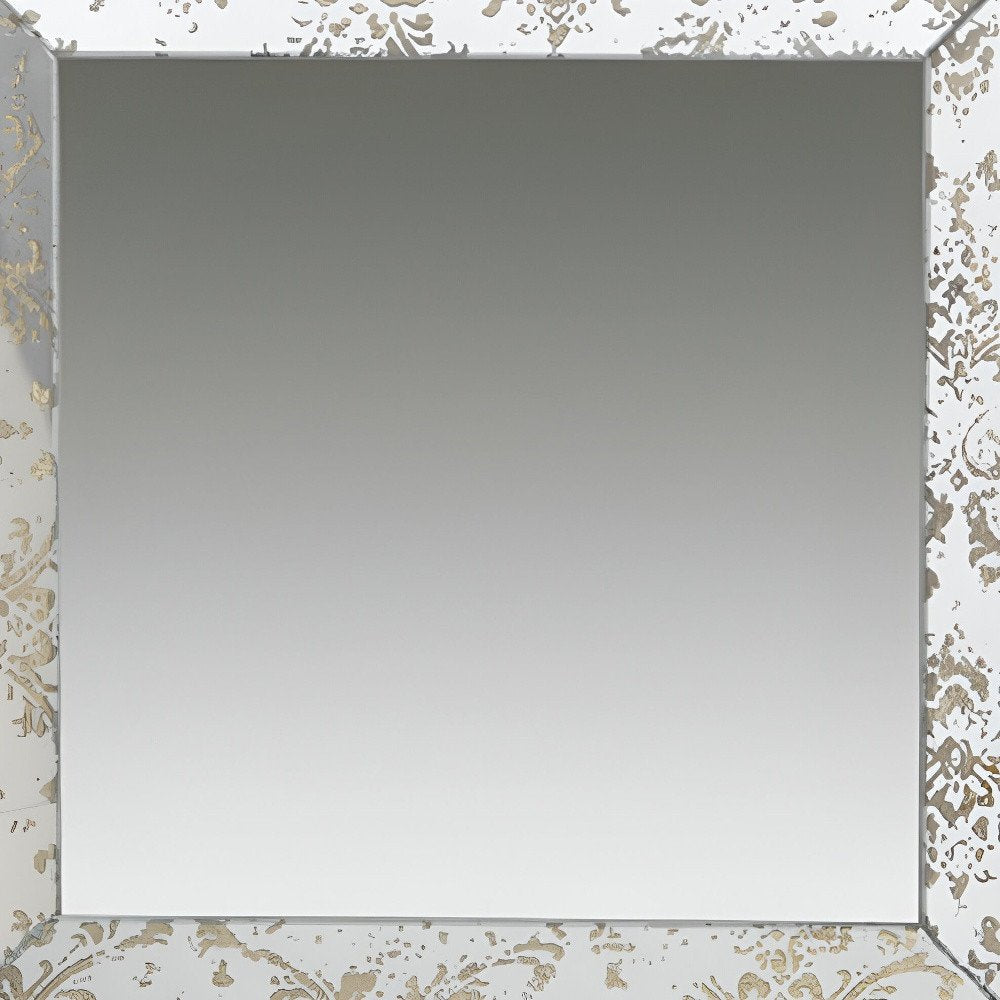 Brown Square Framed Antiqued Damask Accent Mirror - 15-inch