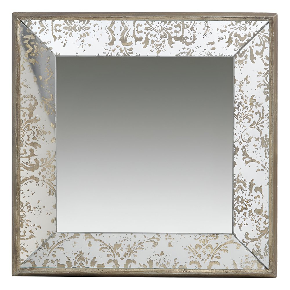 Brown Square Framed Antiqued Damask Accent Mirror - 15-inch