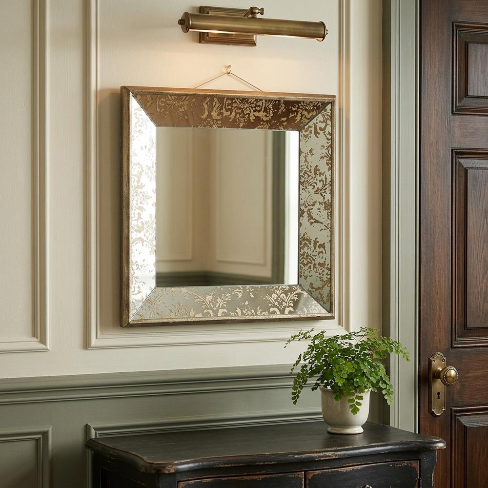 Brown Square Framed Antiqued Damask Accent Mirror - 15-inch