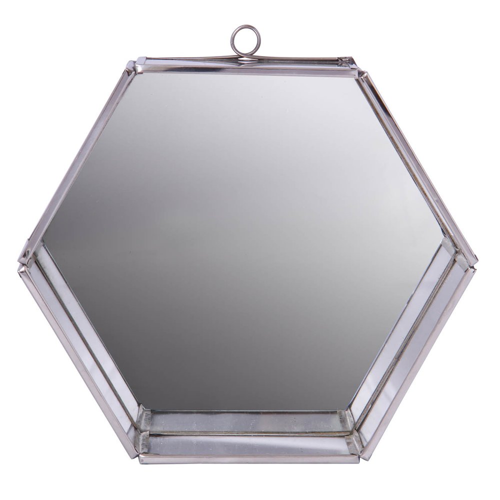 Silver Hexagon Steel Framed Accent Mirror - 8-inch
