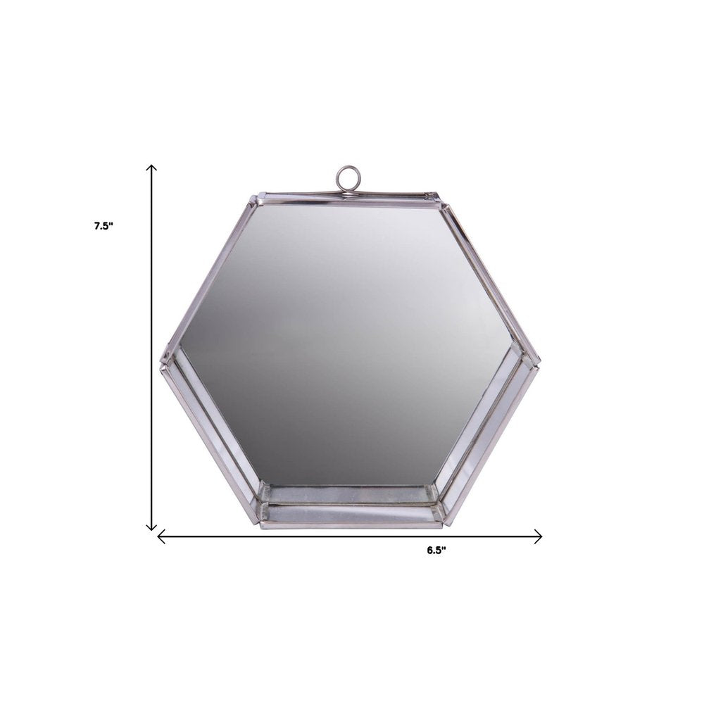 Silver Hexagon Steel Framed Accent Mirror - 8-inch