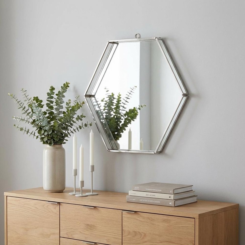Silver Hexagon Steel Framed Accent Mirror - 8-inch