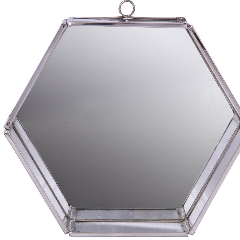 Silver Hexagon Steel Framed Accent Mirror - 8-inch