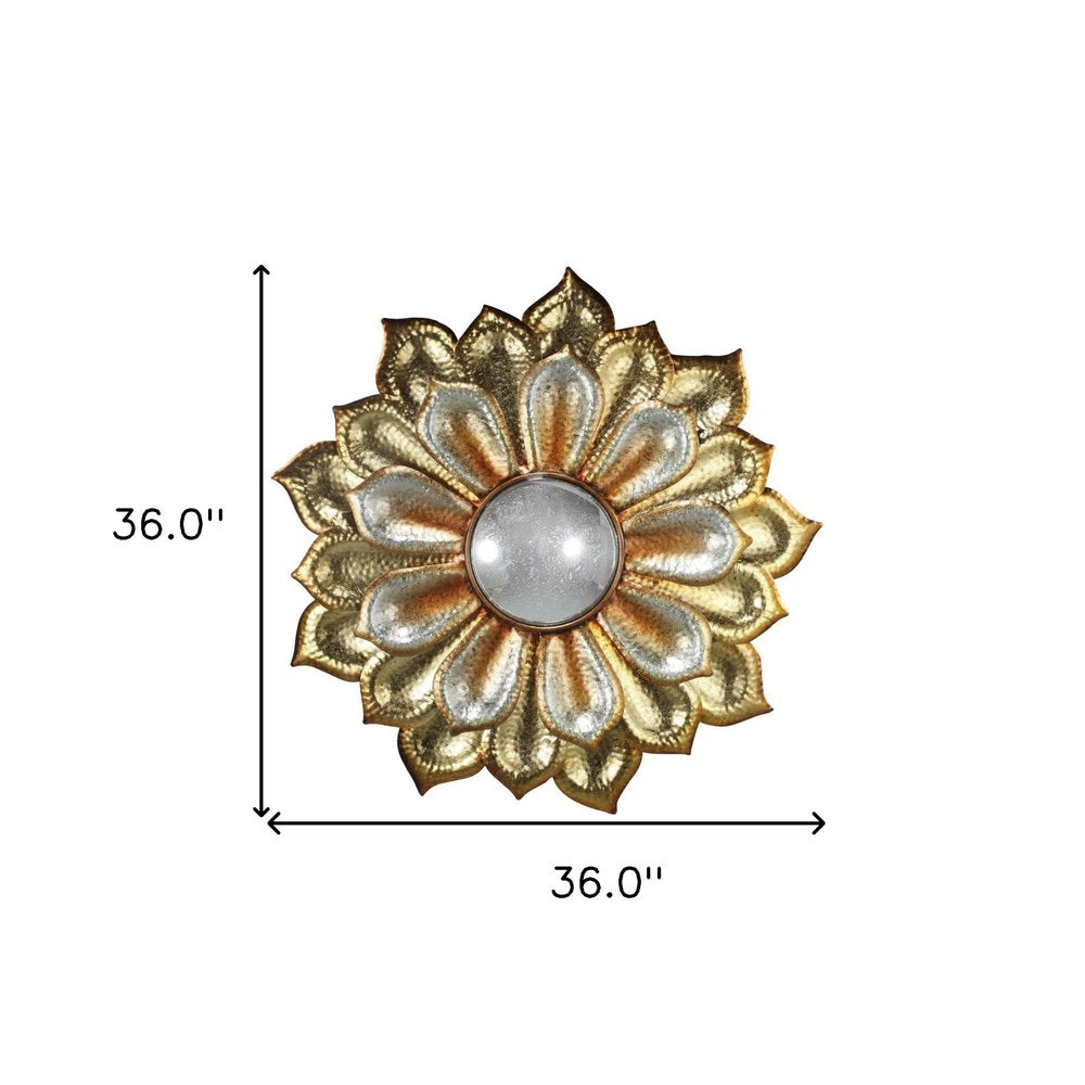 Gold Metal Flower Framed Accent Mirror - 36-inch