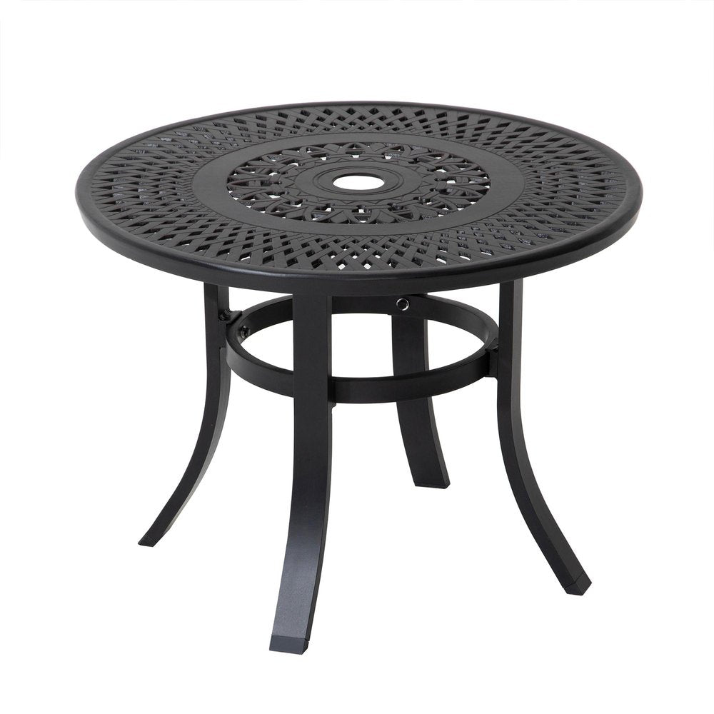 Black Rounded Metal Outdoor Bistro Table with Umbrella Hole - 24-inch